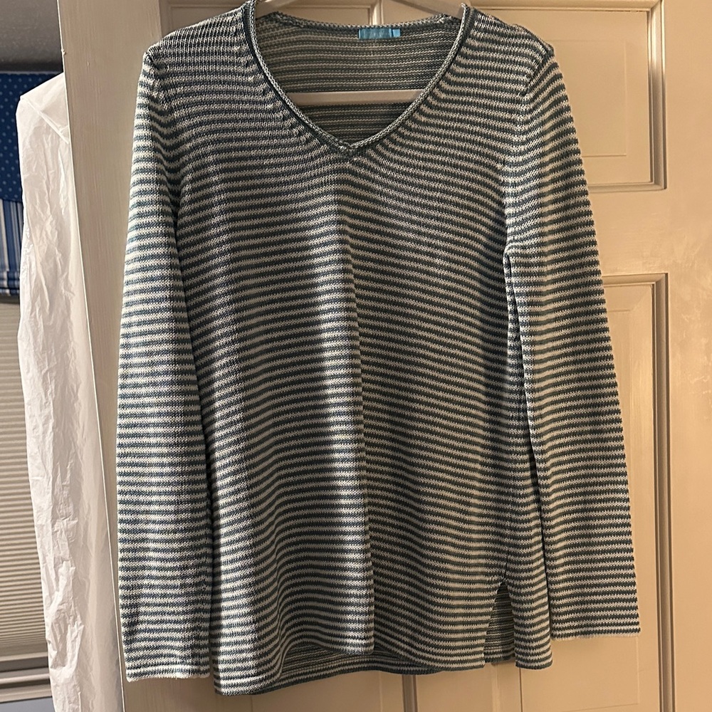 J McLauglin Striped light Blue Women's Crew Neck Sweater